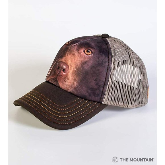 The Mountain Chocolate Lab Mens Graphic Trucker Hat Brown Adjustable Mesh Cap - Picture 2 of 3